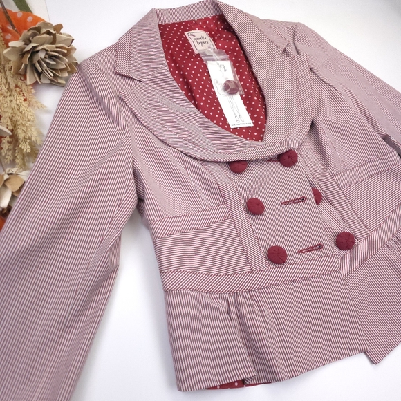 New Nanette Lepor Red Striped Double-Breasted Designer Blazer Sz 10 - Picture 2 of 12
